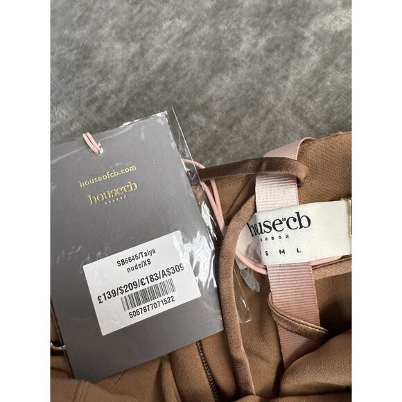 NWT House of CB Talya Corset Dress Nude Satin Mesh Midi Bodycon Size XS - Picture 11 of 13